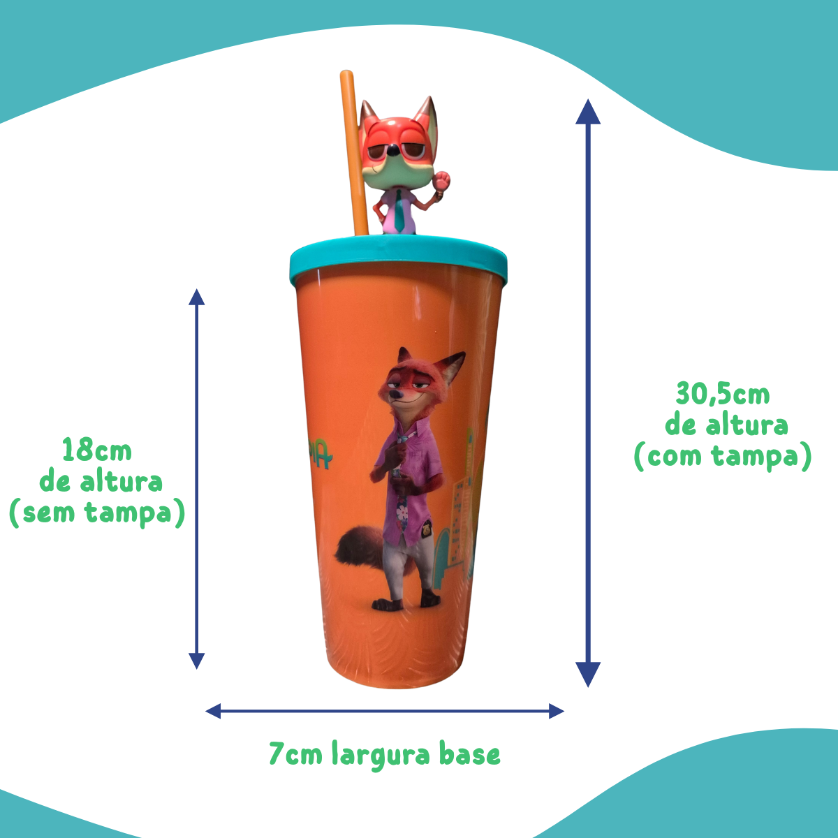 Copo Zootopia 2 Personagens Formato Cinema 3D Tampa 700ml Novo Filme 2025