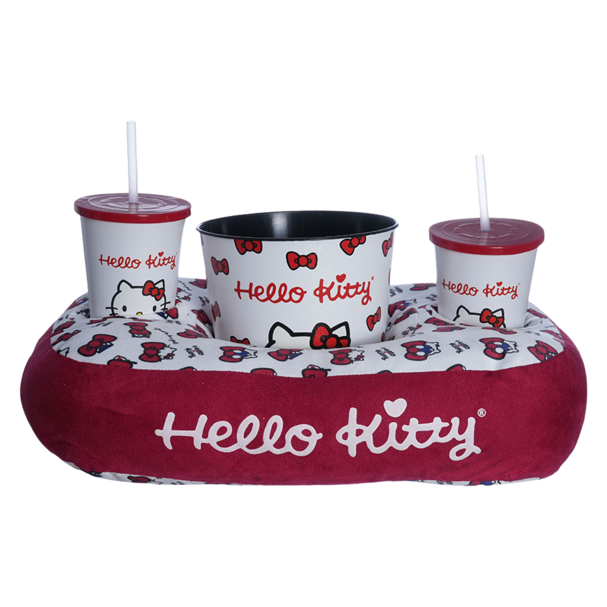 Kit Almofada Porta Pipoca Balde e Copos Hello Kitty