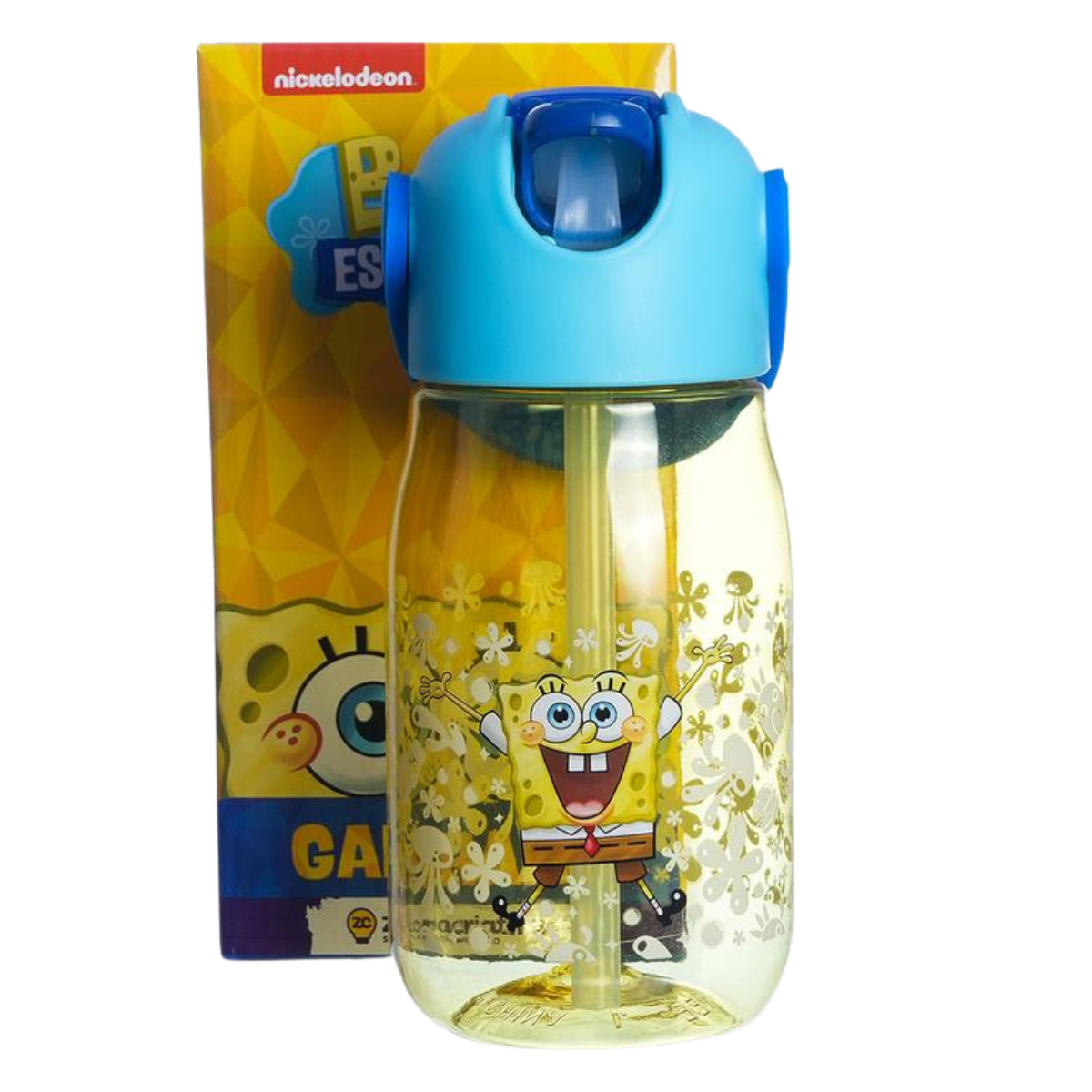 Garrafa Flip Bob Esponja Infantil Com Tampa Canudo e Alça 400ml