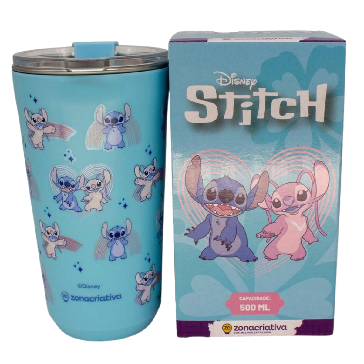 Copo Térmico Stitch e Angel Namorados Sky 500ml