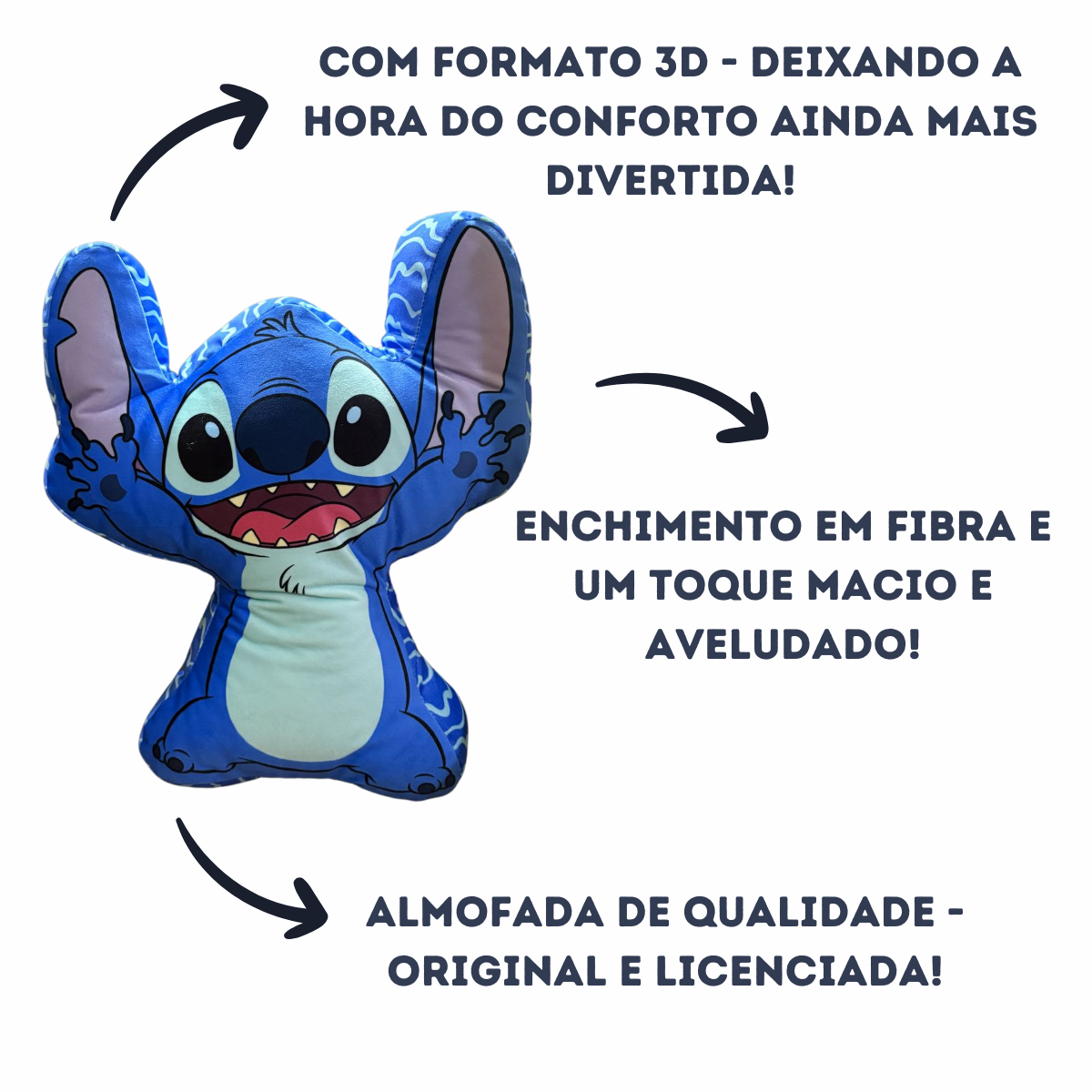 Almofada Formato Stitch Feliz 3D Veludo