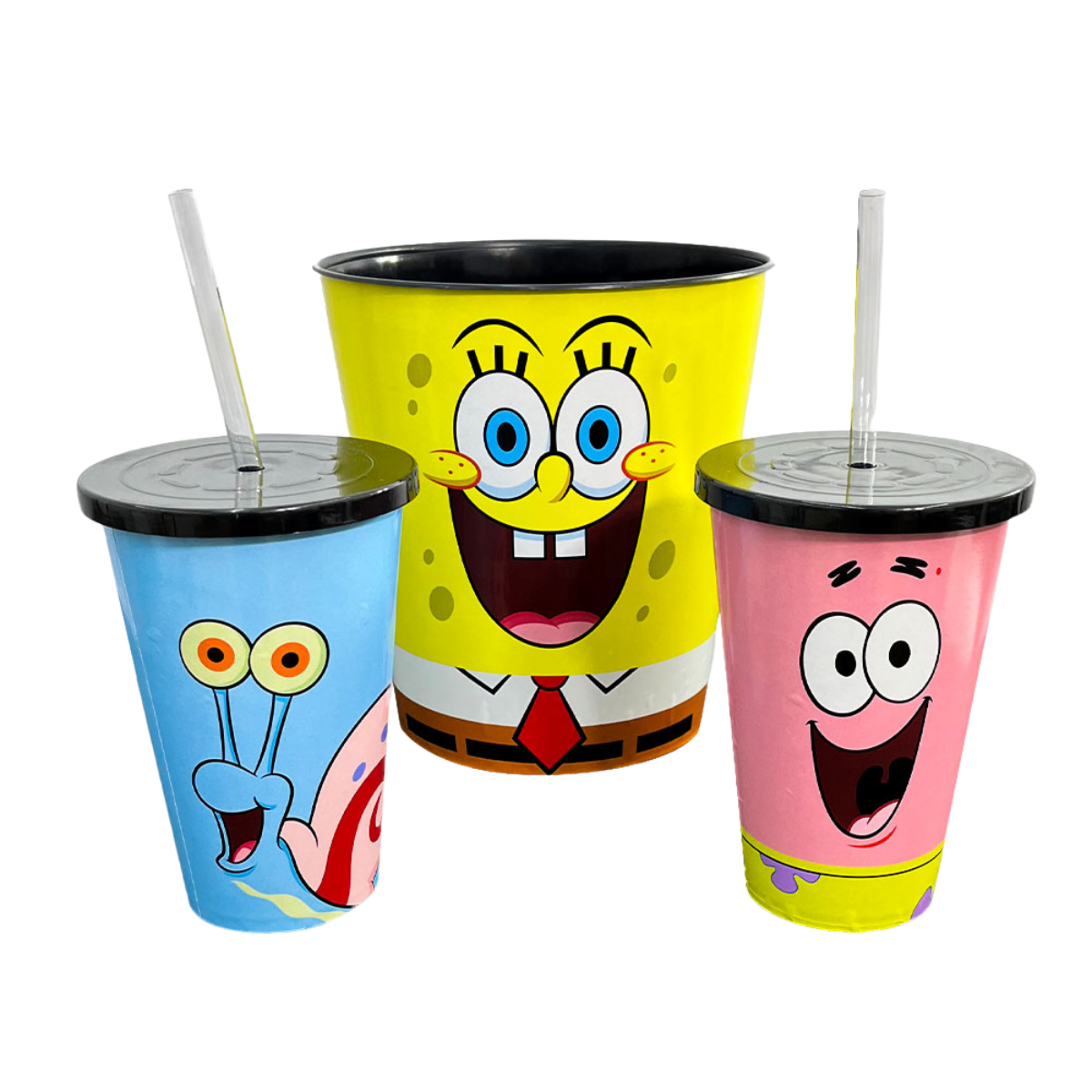 Kit Almofada Porta Pipoca Balde e Copos Bob Sponja