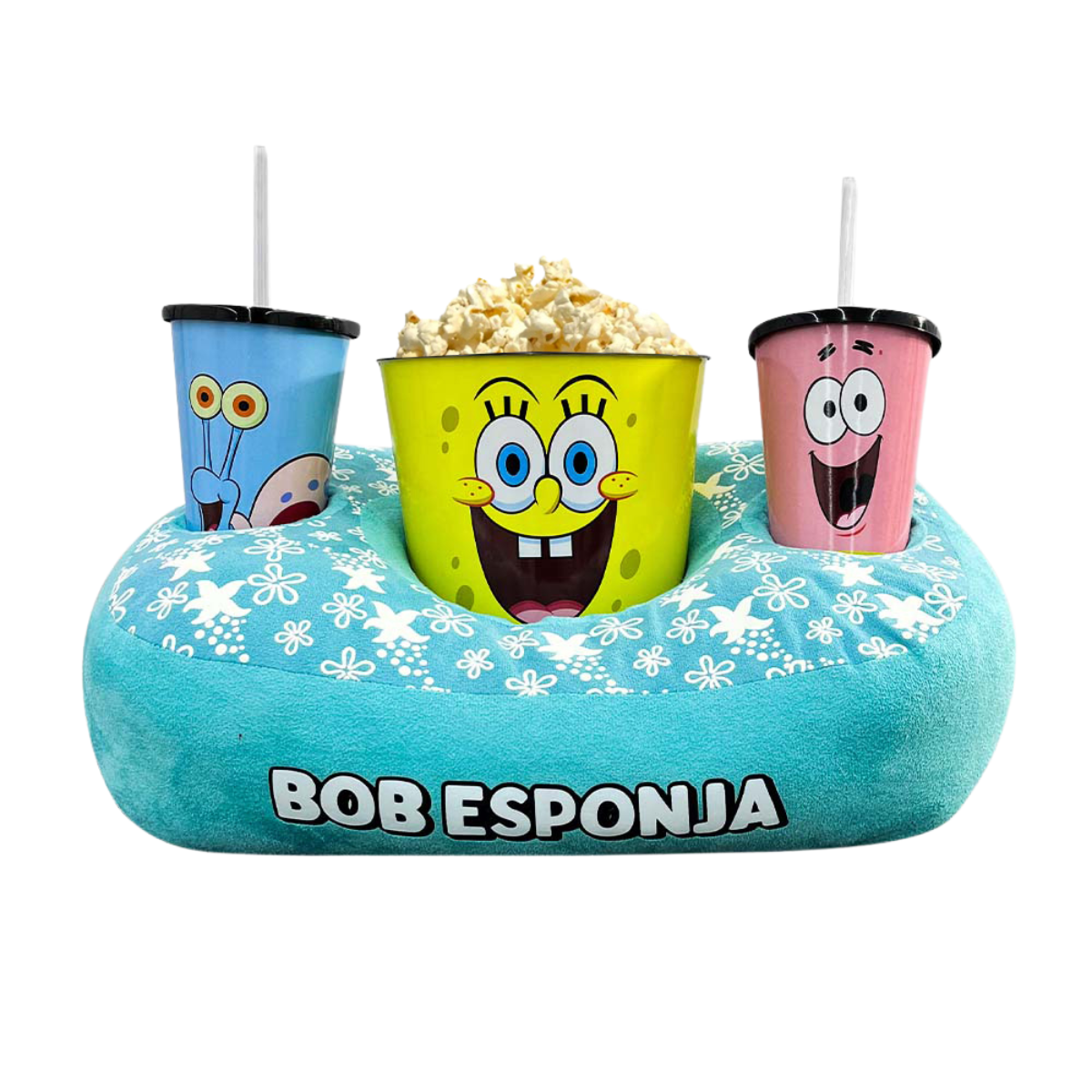 Kit Almofada Porta Pipoca Balde e Copos Bob Sponja