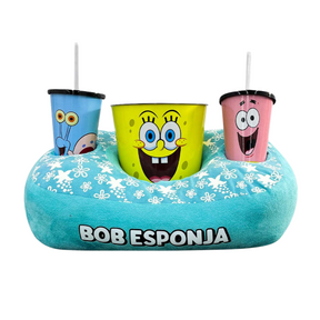 Kit Almofada Porta Pipoca Balde e Copos Bob Sponja