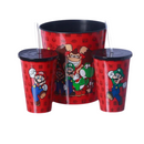 Kit Almofada Porta Pipoca Balde e Copos Super Mario Bros Video Game