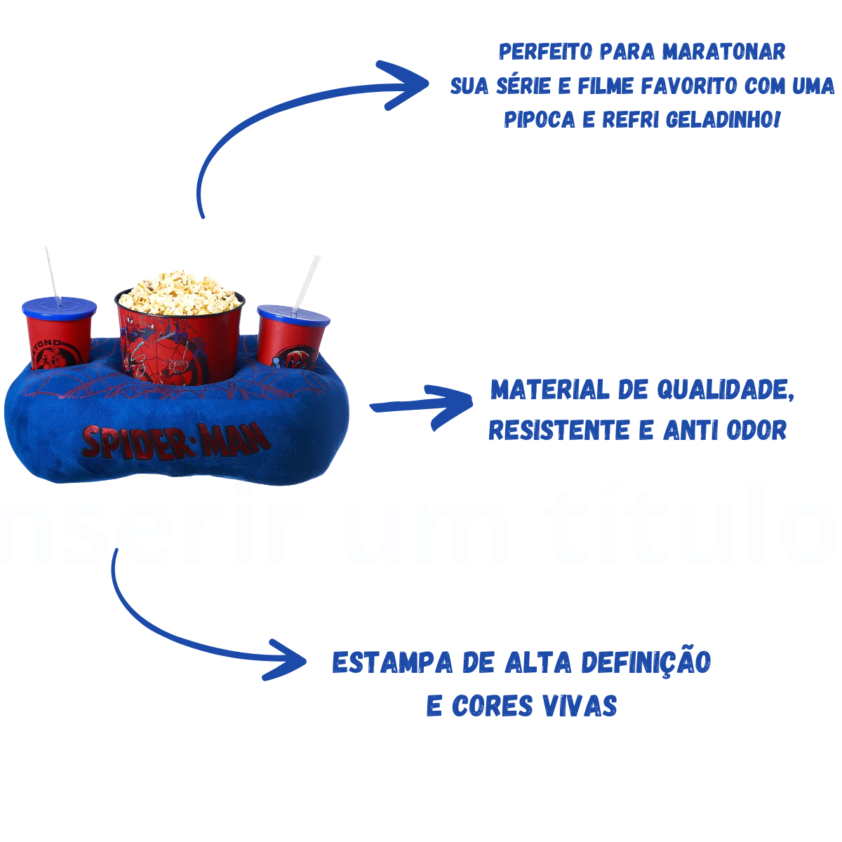 Kit Pipoca Homem-Aranha com Almofada, Balde e 2 Copos – Spiderman