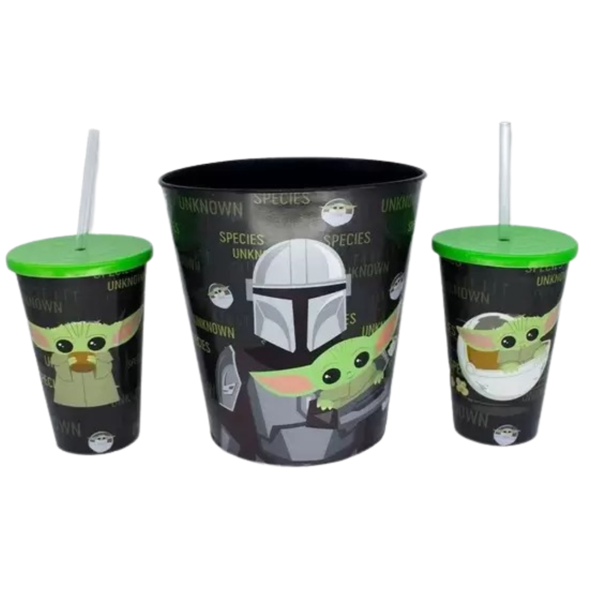 Kit Almofada Porta Pipoca Balde e Copos The Mandalorian Star Wars