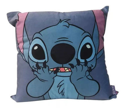 Almofada Aveludada Stitch Flores Azul