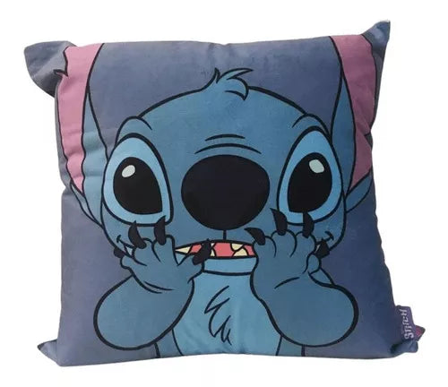 Almofada Aveludada Stitch Flores Azul