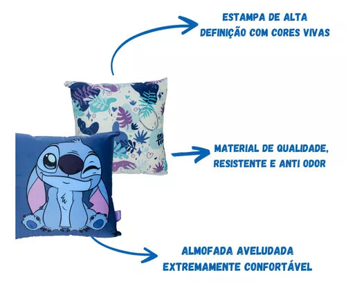Almofada Aveludada Stitch Floral Cute