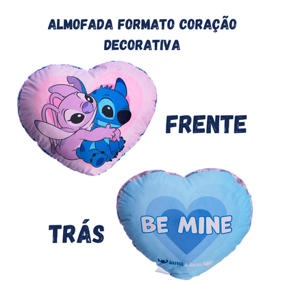 Almofada Stitch e Angel Formato Coração Namorados