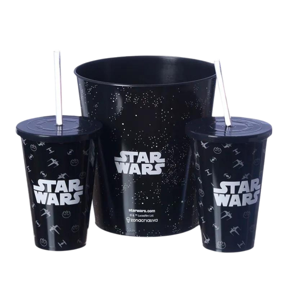 Kit Almofada Porta Pipoca Balde e Copos Star Wars Guerra nas Estrelas