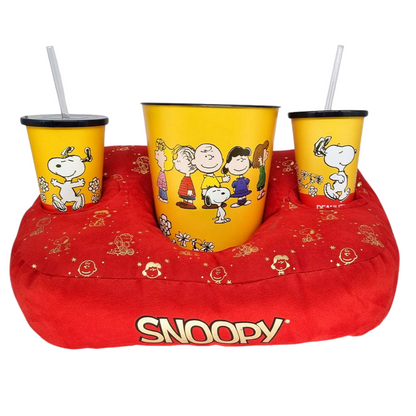 Kit Almofada Porta Pipoca Balde e Copos Snoopy Peanuts
