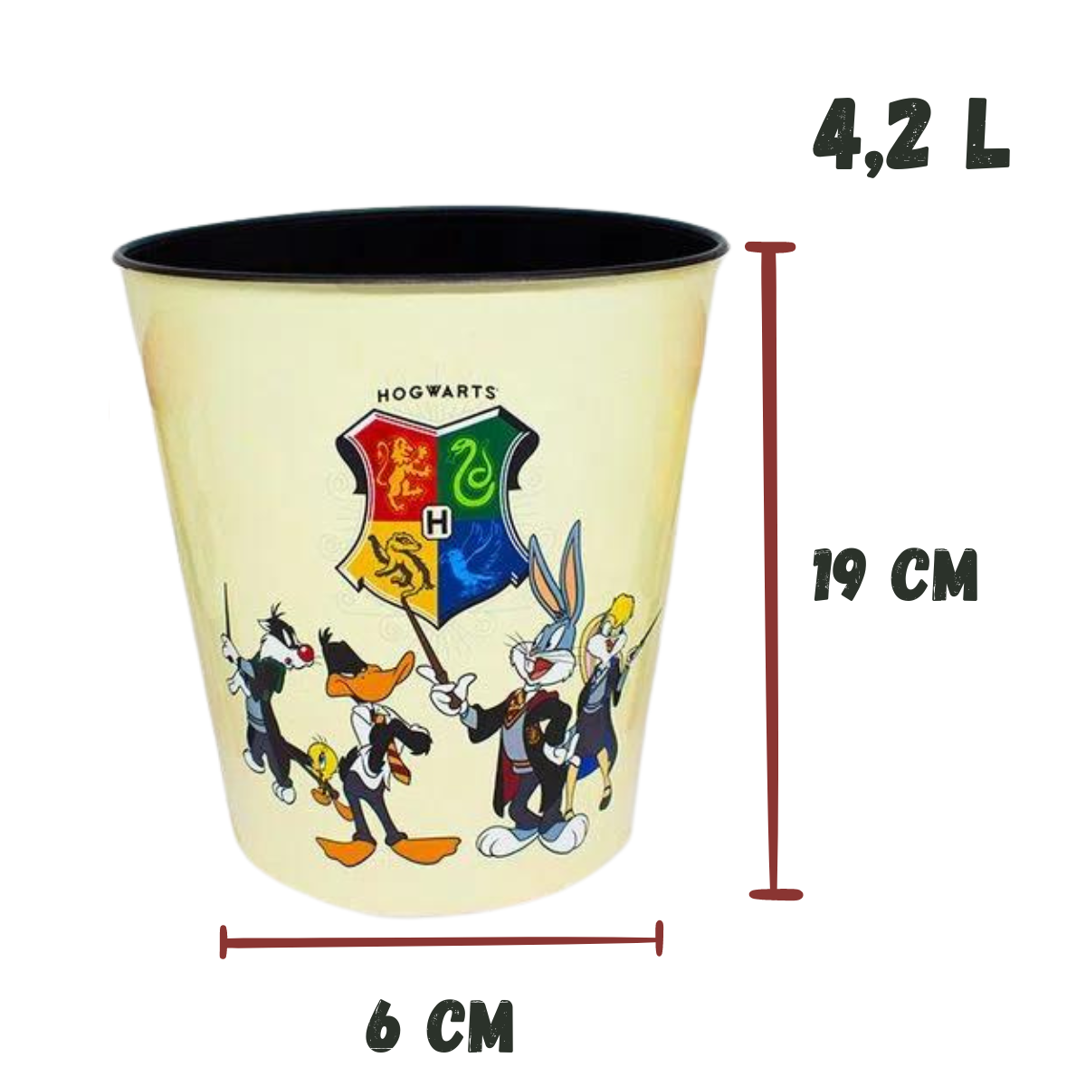 Kit Almofada Porta Pipoca Balde e Copos Harry Potter 100 Anos Looney Tunes
