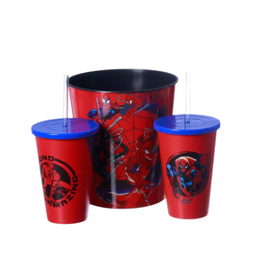 Kit Almofada Porta Pipoca Balde e Copos Homem Aranha Spiderman