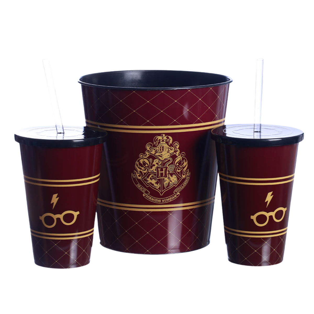 Kit Almofada Porta Pipoca Balde e Copos Plataforma 9 3/4 Harry Potter HP