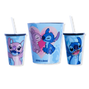 Kit Almofada Porta Pipoca Balde e Copos Stitch e Angel Coração