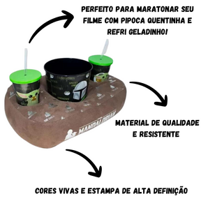 Kit Almofada Porta Pipoca Balde e Copos The Mandalorian Star Wars