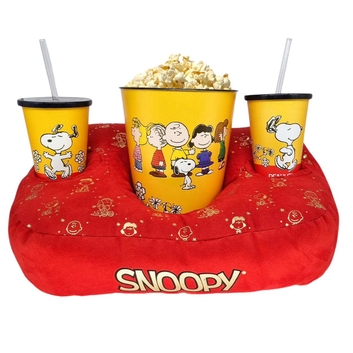 Kit Almofada Porta Pipoca Balde e Copos Snoopy Peanuts