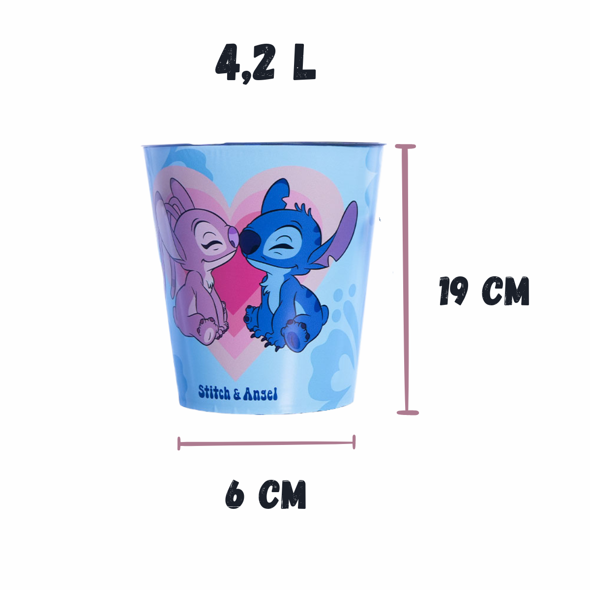 Kit Almofada Porta Pipoca Balde e Copos e Almofada Formato Coração Stitch e Angel