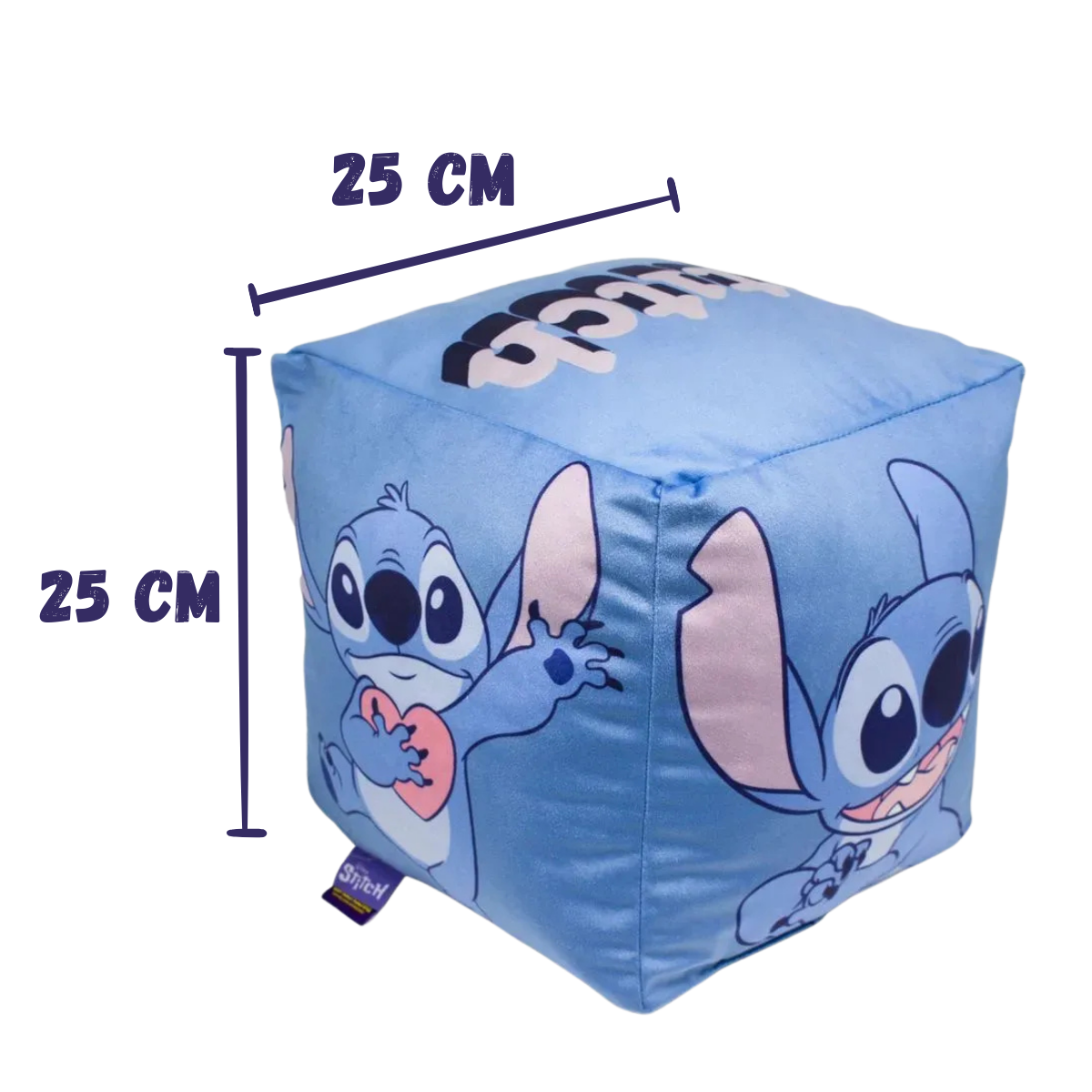 Almofada Stitch Formato Cubo Veludo 25x25cm