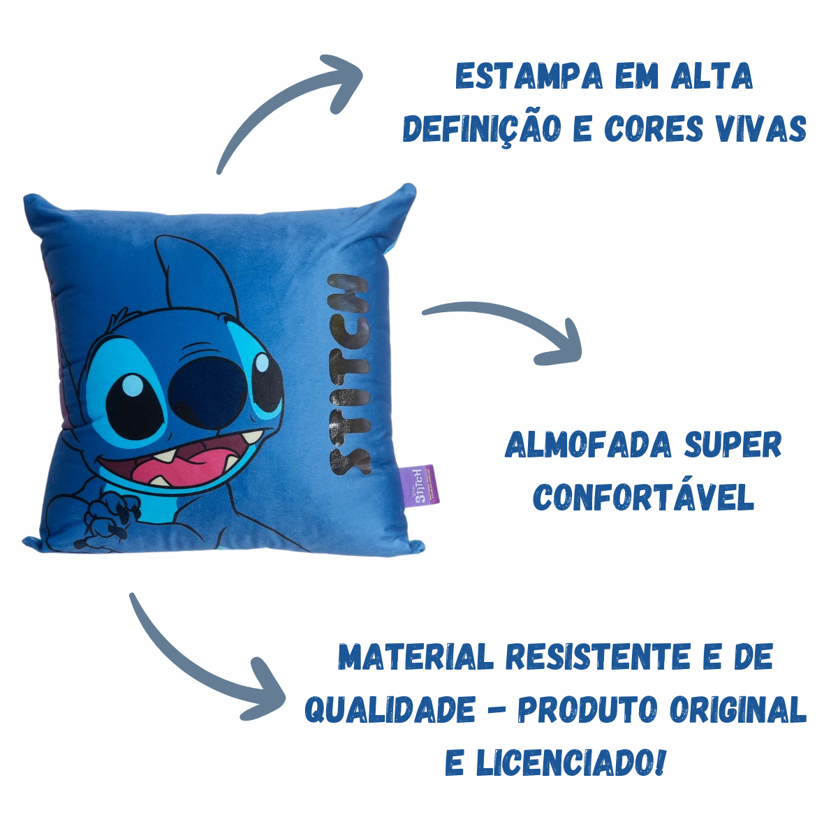 Almofada Stitch Azul 40x40 Aveludada Decoração Sofá Cama Macia