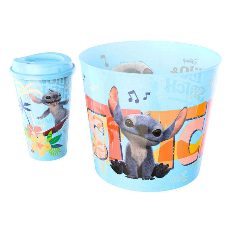 Kit Balde Pipoca e Copo Stitch Combo Cinema Original Licenciado
