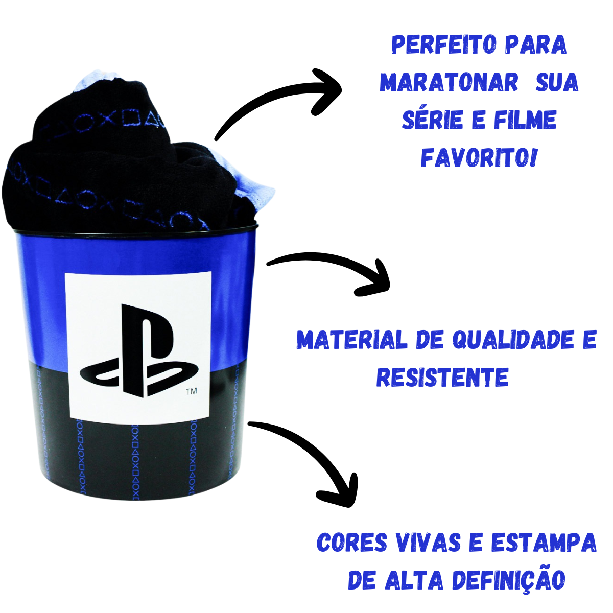 Kit Balde de Pipoca e Manta Playstation Videogame