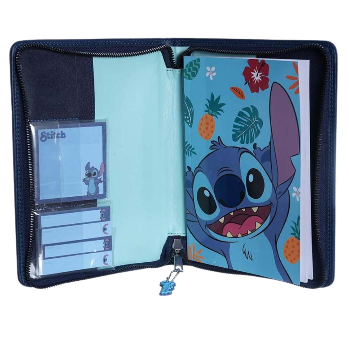 Caderno Pasta Stitch Couro Fichário com Bloco Notas e Marcadores