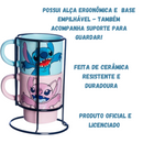 Kit 2 Canecas Stitch e Angel Empilháveis com Suporte 180ml