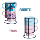 Kit 2 Canecas Stitch e Angel Empilháveis com Suporte 180ml