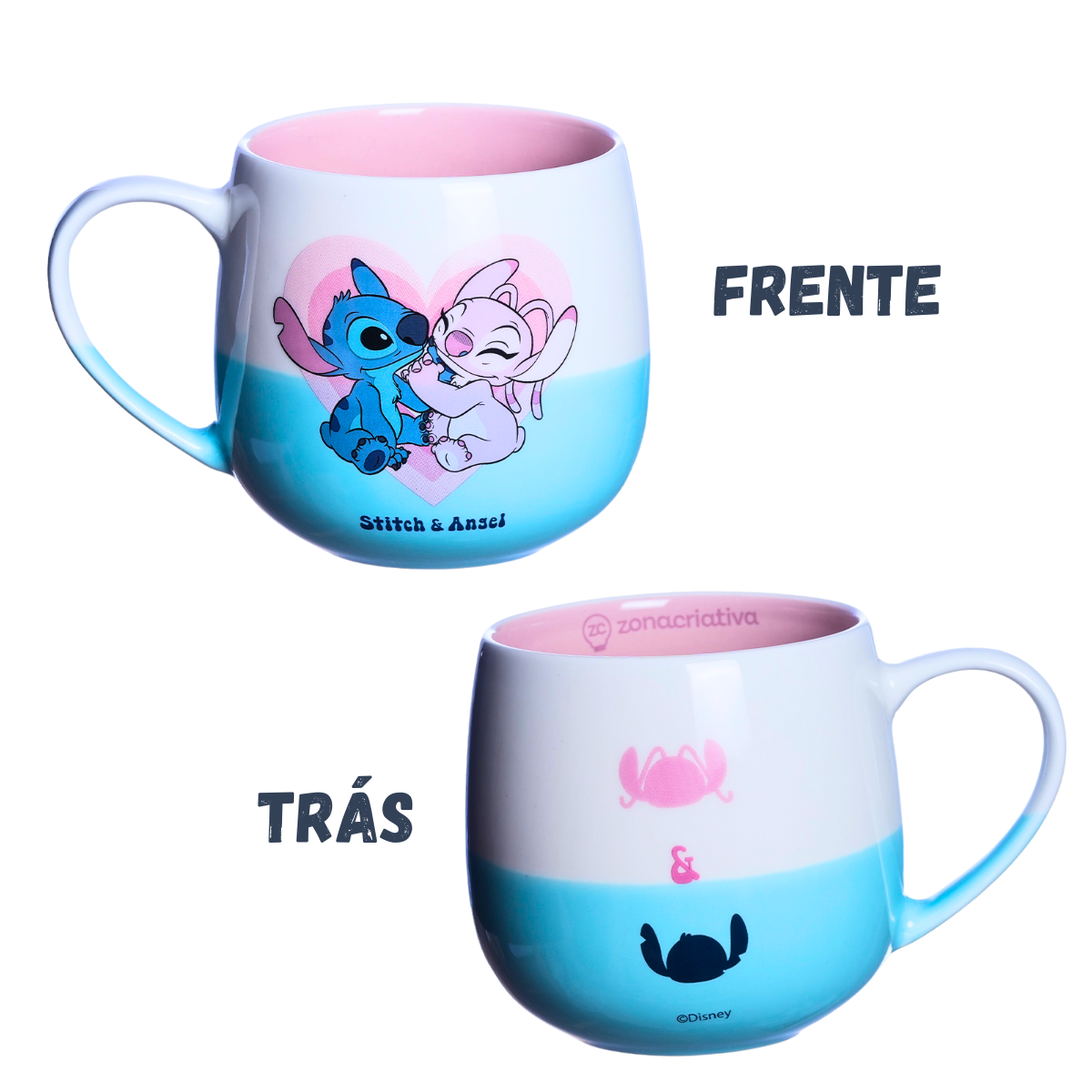 Caneca Stitch e Angel Namorados Coração 400ml