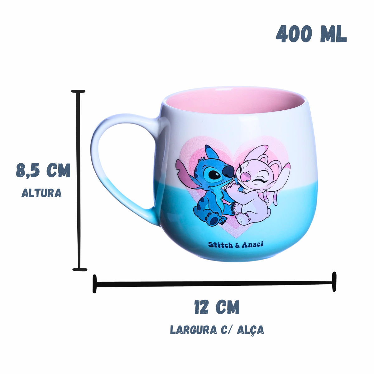 Caneca Stitch e Angel Namorados Coração 400ml