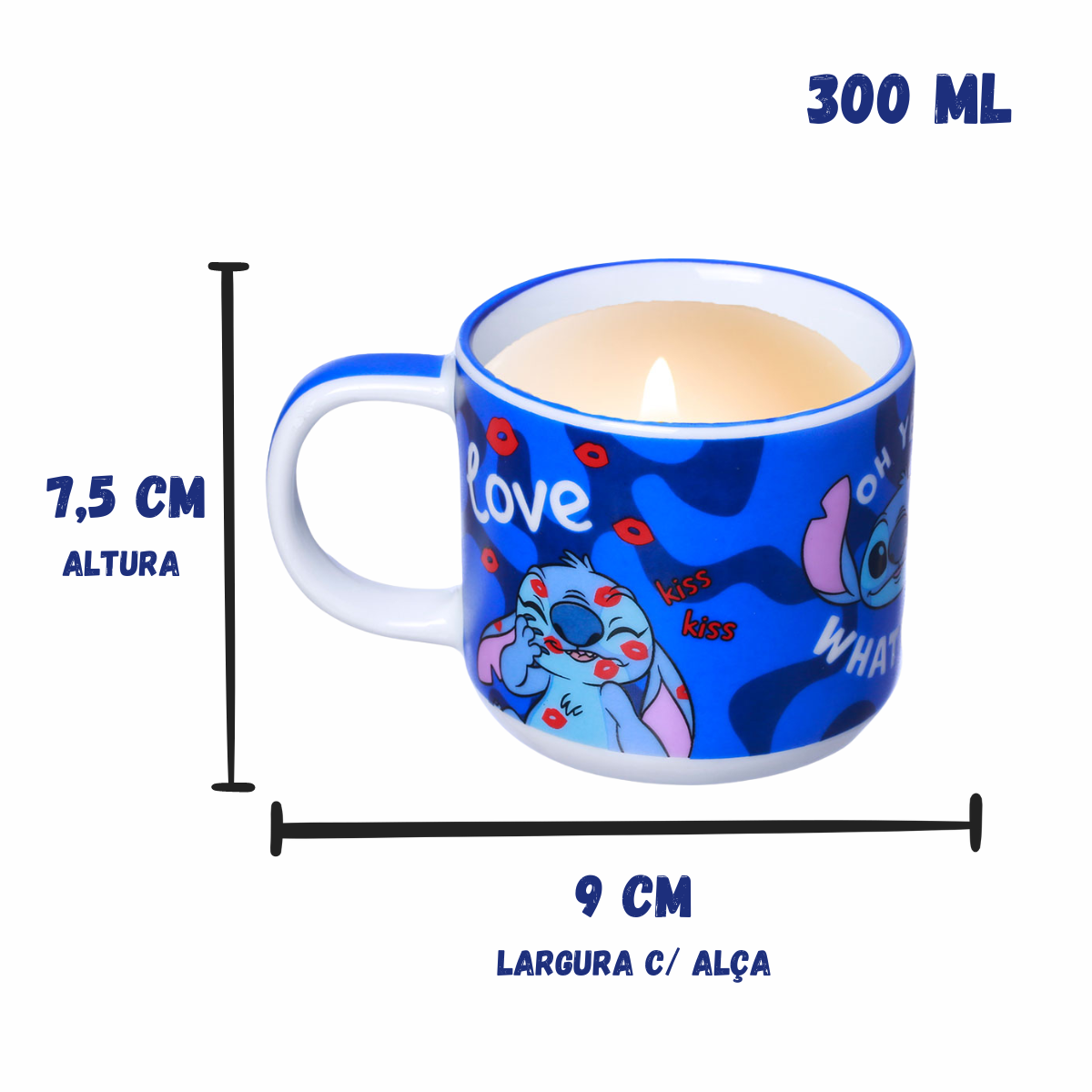 Caneca Vela Stitch Aromática Perfumada 300ml