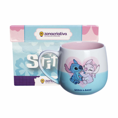 Caneca Stitch e Angel Namorados Coração 400ml
