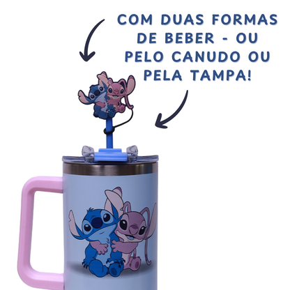 Copo Térmico Stitch e Angel 1,15L – Aço Inox com Canudo e Tampa + Brinde Especial
