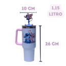 Copo Térmico Stitch e Angel 1,15L – Aço Inox com Canudo e Tampa + Brinde Especial