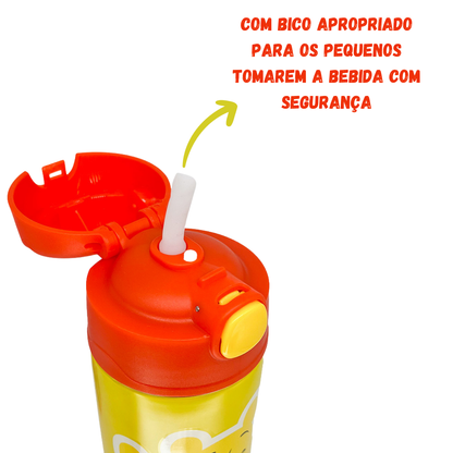 Garrafa Térmica Ursinho Pooh 300ml Aço Inox com Canudo de Silicone e Tampa com Trava