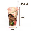 Copo com Tampa e Canudo Moana 2 Glitter 550ml