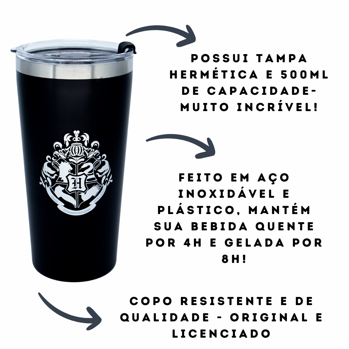 Copo Térmico Harry Potter Aço Inoxidável Brasão Hogwarts 500ml