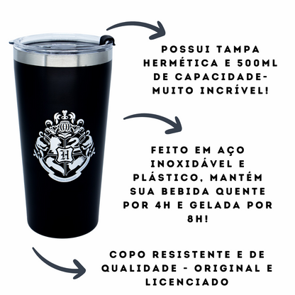 Copo Térmico Harry Potter Aço Inoxidável Brasão Hogwarts 500ml