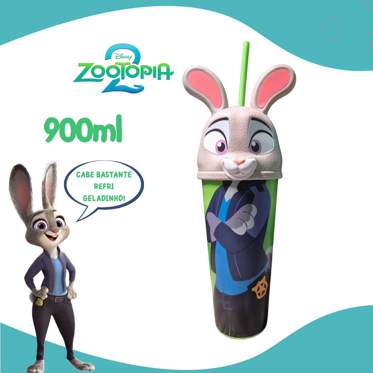 Copo Zootopia 2 Judy Hopps Coelho Formato Cinema 2025 900ml