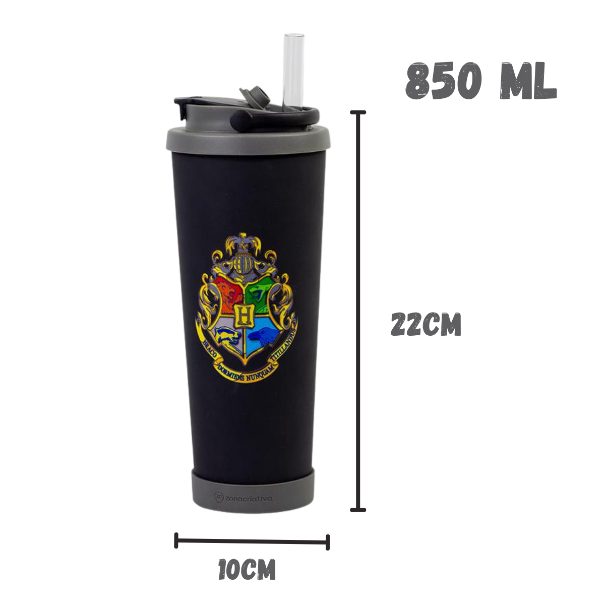Copo Harry Potter Hogwarts 850ml em Aço Inox com Canudo, Base Antiderrapante e Brinde Exclusivo