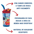 Copo Relâmpago McQueen 3D Carros Com Canudo Tampa Antivazamento 360ml