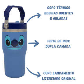 Copo Térmico Stitch com Tampa Alça e Canudo 650ml