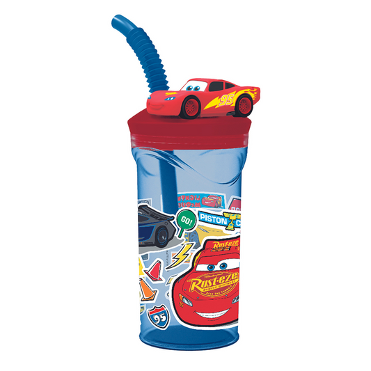 Copo Relâmpago McQueen 3D Carros Com Canudo Tampa Antivazamento 360ml
