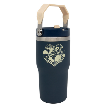 Copo Térmico Harry Potter Hogwarts com Tampa Alça e Canudo 650ml