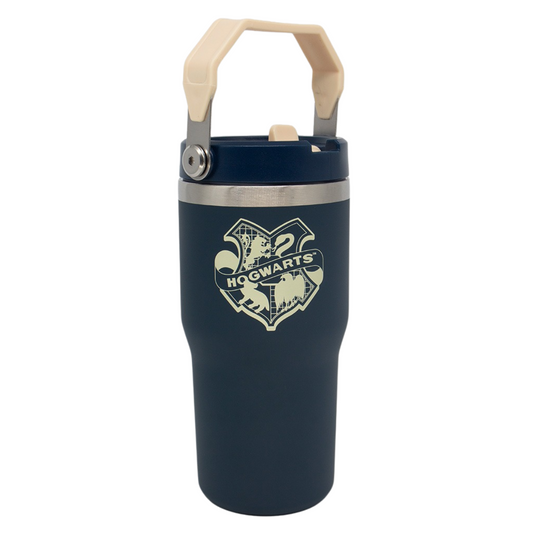 Copo Térmico Harry Potter Hogwarts com Tampa Alça e Canudo 650ml