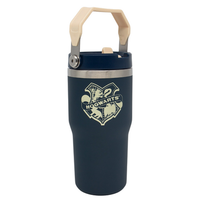 Copo Térmico Harry Potter Hogwarts com Tampa Alça e Canudo 650ml