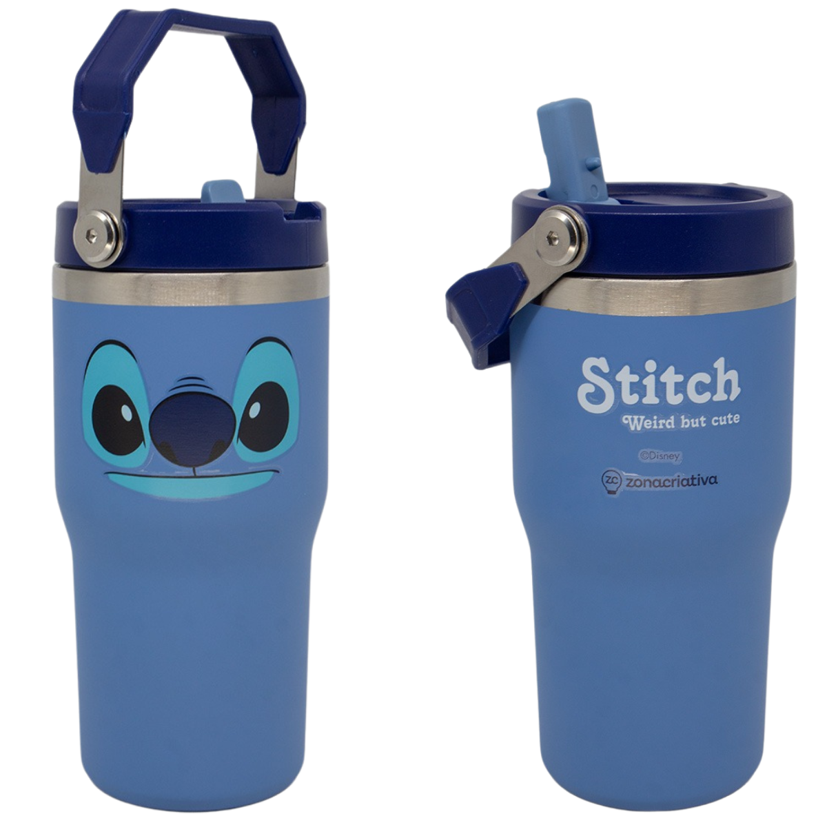 Copo Térmico Stitch com Tampa Alça e Canudo 650ml